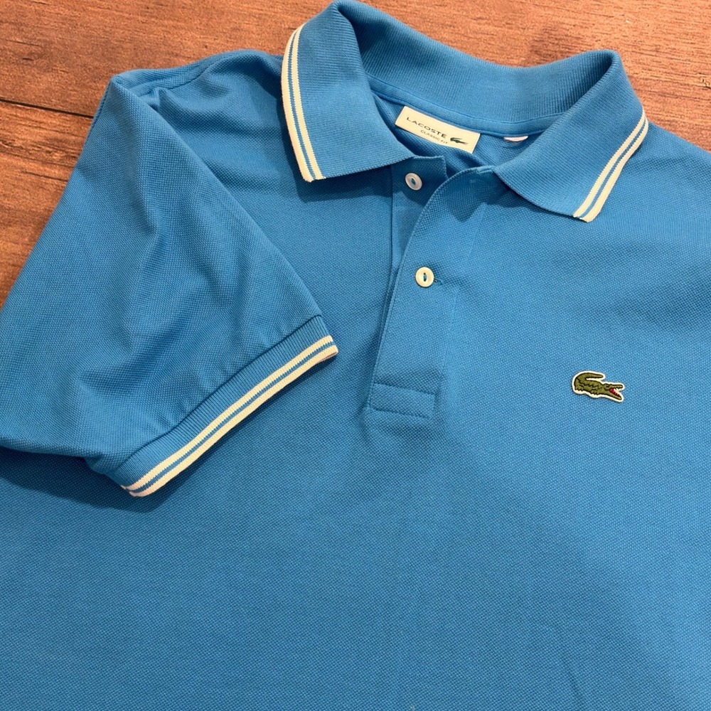Lacoste Mens Classic Fit Pique Polo Shirt Blue White Trim FA12505